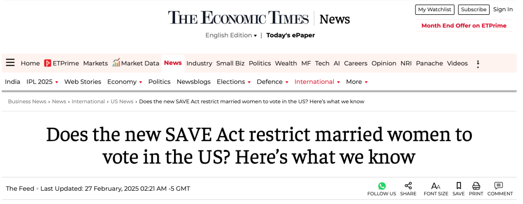 The Economic Times
Does the new SAVE Act restrict married women to vote in the US? Here's what we know