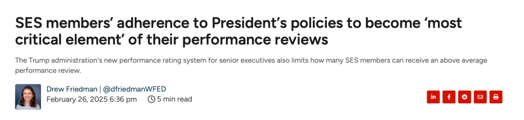 SES members’ adherence to President’s policies to become ‘most critical element’ of their performance reviews
