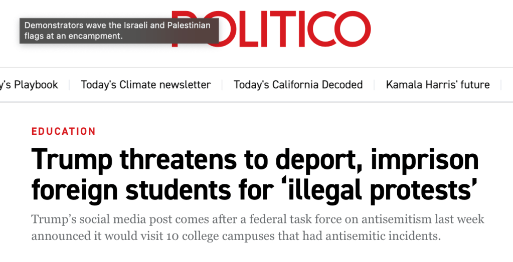 Trump threatens to deport, imprison foreign students for ‘illegal protests’
Trump’s social media post comes after a federal task force on antisemitism last week announced it would visit 10 college campuses that had antisemitic incidents. Mar. 4