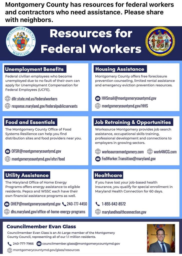 Montgomery County has resources for federal workers and contractors who need assistance.